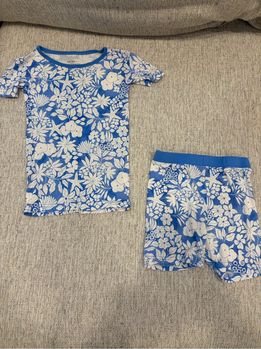 Little Sleepies Blue & White Floral Short Sleeve Pajama Set